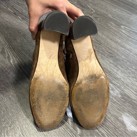 Ann Taylor Womens Tortoise Heel Ankle Boots Size 7.5 Brown Suede Side Zip Gold - Picture 6 of 9